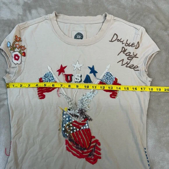 Double D Ranch Play Nice U S A Patriotic Embroidered Tee Size Medium - Picture 11 of 13